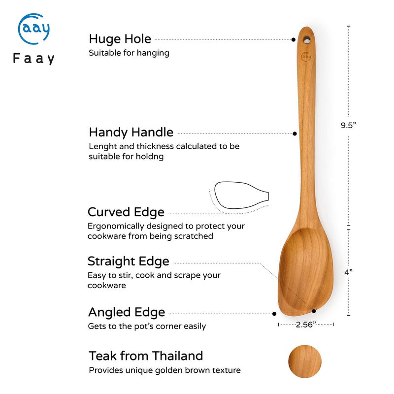 FAAY Teak Wooden Utensils, Healthy Spoon and Spatula Handcraft from High Moist-Resistance Teakwood for Non Stick Cookware (Corner Spoon - Right Hand) - Image 2